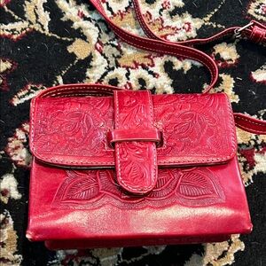 Elegant Red Embossed Leather Crossbody Bag